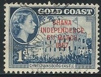 [Queen Elizabeth Stamps of 1952 of Gold Coast Overprinted "GHANA INDEPENDENCE 6TH.. MARCH, 1957", tegund C]