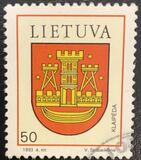 [Escudos de ciudades. - Cambio de unidad monetaria: 100 centu = 1 Litas -, tipo FS]