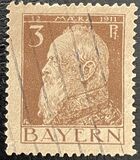 [The 90th Anniversary of the Birth of Prince Luitpold - Type I: Small 9 and no Foot on 1 in "1911". Type II: Large 9 and Foot on 1 in "1911", тип F1]