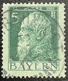 [The 90th Anniversary of the Birth of Prince Luitpold - Type I: Small 9 and no Foot on 1 in "1911". Type II: Large 9 and Foot on 1 in "1911", тип F3]