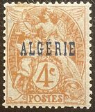 [French Postage Stamps Overprinted in Blue, type C]