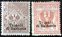 [Italian Postage Stamps Overprinted "Tripoli di Barberia", type A]