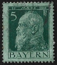 [The 90th Anniversary of the Birth of Prince Luitpold - Type I: Small 9 and no Foot on 1 in "1911". Type II: Large 9 and Foot on 1 in "1911", type F2]