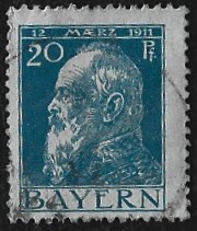 [The 90th Anniversary of the Birth of Prince Luitpold - Type I: Small 9 and no Foot on 1 in "1911". Type II: Large 9 and Foot on 1 in "1911", type F6]