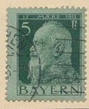 [The 90th Anniversary of the Birth of Prince Luitpold - Type I: Small 9 and no Foot on 1 in "1911". Type II: Large 9 and Foot on 1 in "1911", тип F2]