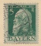 [The 90th Anniversary of the Birth of Prince Luitpold - Type I: Small 9 and no Foot on 1 in "1911". Type II: Large 9 and Foot on 1 in "1911", тип F2]