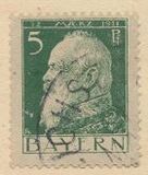 [The 90th Anniversary of the Birth of Prince Luitpold - Type I: Small 9 and no Foot on 1 in "1911". Type II: Large 9 and Foot on 1 in "1911", тип F3]