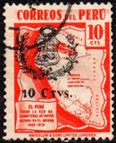 [Overprinted with Arms of Peru and Surcharged 10 CTVS, Tipi HX2]