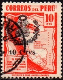 [Overprinted with Arms of Peru and Surcharged 10 CTVS, Tipi HX2]