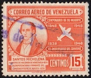 [The 110th Anniversary of 1st International Postal Convention, Bogota - Santos Michelena and Silhouette of Douglas DC-3, 類型 SY2]