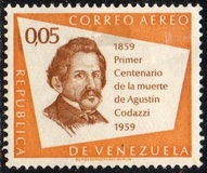 [Airmail - The 100th Anniversary of the Death of Agustin Codazzi, Geographer, 1793-1859, type AXX4]