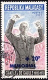 [1º Aniversario de la muerte del presidente de Francia General Charles de Gaulle, 1890 - 1970. Sobrecargado "20 F MEMORIAL", tipo RE1]