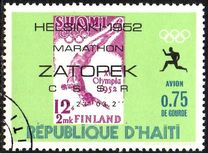 [Airmail - Winners of Olympic Marathon showing Commemorative Inscription and Stamp of "Host" Country, tip LF]