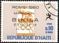 [Airmail - Winners of Olympic Marathon showing Commemorative Inscription and Stamp of "Host" Country, tip LH]