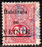 [Issue of 1910 Overprinted "Habilitada en VEINTE" and Surcharged 20c, type CR]