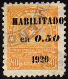 [Coat of Arms - Issues of 1913 Overprinted "HABILITADO en 0.50 1920" and Surcharged, type DA]