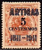 [Centenario de la batalla de Las Piedras. Sobrecargados "ARTIGAS - 1811-1911" (Sólo váidos en Uruguay), tipo EO]