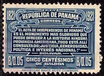 [The 100th Anniversary of Independence of Panama from Spain - Dated "1821 1921", Tipi BK]
