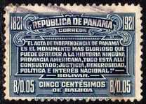 [The 100th Anniversary of Independence of Panama from Spain - Dated "1821 1921", Tipi BK]
