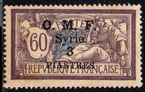 [French Postage Stamps Surcharged & Overprinted "O.M.F. - Syrie" - "Value" in 2 Lines, Tip I7]