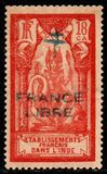 [Shiva Stamps of 1929 Overprinted with Cross of Lorraine & "FRANCE LIBRE, type AV4]