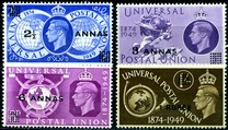 [Great Britain Postage Stamps U.P.U. Issue of 1949 Surcharged, type E]