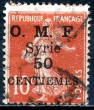 [French Postage Stamps Surcharged & Overprinted "O.M.F. - Syrie" - "Value" in 2 Lines, Tip I1]