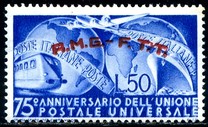 [The 75th Anniversary of the Universal Postal Union - Italy Postage Stamp Overprinted "A.M.G.- F.T.T.", type L]