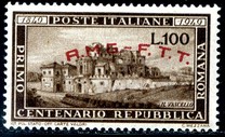 [The 100th Anniversary of the Roman Republic - Italy Postage Stamp Overprinted "A.M.G.- F.T.T.", type M]