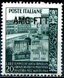 [Reconstruction of the Holy Trinity Bridge - Florence, Italy  - Italy Postage Stamp Overprinted "AMG-FTT", type X]