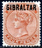 [Queen Victoria, 1819-1901 - Bermuda Stamps Overprinted "GIBRALTAR" in Black, type A5]