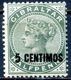 [Queen Victoria, 1819-1901 - Stamps of 1886 Surcharged "CENTIMOS", type F]
