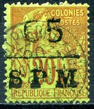 [French Colonies - General Issues Stamps Surcharged & Overprinted "SPM", type C]