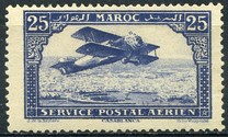 [Airmail - Plane over Casablanca - Inscribed MAROC above, POSTAL SERVICE AERIEN below, type AC]
