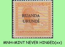 [Belgian Congo Postage Stamps Overprinted "RUANDA - URUNDI", type A]