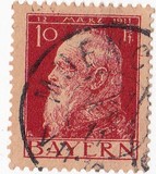 [The 90th Anniversary of the Birth of Prince Luitpold - Type I: Small 9 and no Foot on 1 in "1911". Type II: Large 9 and Foot on 1 in "1911", tyyppi F4]