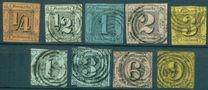 [Value Stamps - Black Print on Colored Paper, type A]