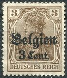[German Empire Postage Stamps Surcharged "F and Cent" & Overprinted "Belgien", type B1]