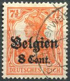 [German Empire Postage Stamps Surcharged "F and Cent" & Overprinted "Belgien", type B3]