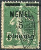 [French Postage Stamps Overprinted "MEMEL" and Surcharged, type B]