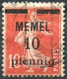 [French Postage Stamps Overprinted "MEMEL" and Surcharged, type B1]