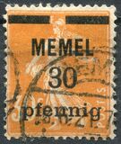 [French Postage Stamps Overprinted "MEMEL" and Surcharged, type B3]