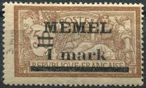 [French Postage Stamps Overprinted "MEMEL" and Surcharged, type B8]
