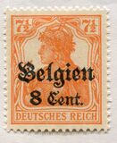 [German Empire Postage Stamps Surcharged "F and Cent" & Overprinted "Belgien", type B3]