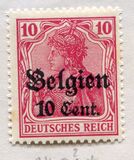 [German Empire Postage Stamps Surcharged "F and Cent" & Overprinted "Belgien", 유형 B4]