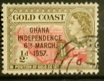 [Queen Elizabeth Stamps of 1952 of Gold Coast Overprinted "GHANA INDEPENDENCE 6TH.. MARCH, 1957", Tip B]