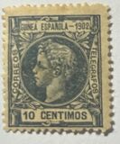[King Alfonso XIII - Inscription GUINEA ESPANOLA - 1902, Blue Control Number on Back Side, type A1]