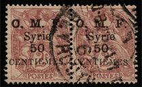 [French Postage Stamps Surcharged & Overprinted "O.M.F. - Syrie" - Value in "CENTIMES", тип D1]