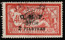 [French Postage Stamps Surcharged & Overprinted "O.M.F. - Syrie" - "Value" in 1 Line, type J]