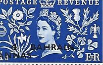 [Coronation of Queen Elizabeth II -  Great Britain Postage Stamps Overprinted "BAHRAIN" & Surcharged, tip K1]